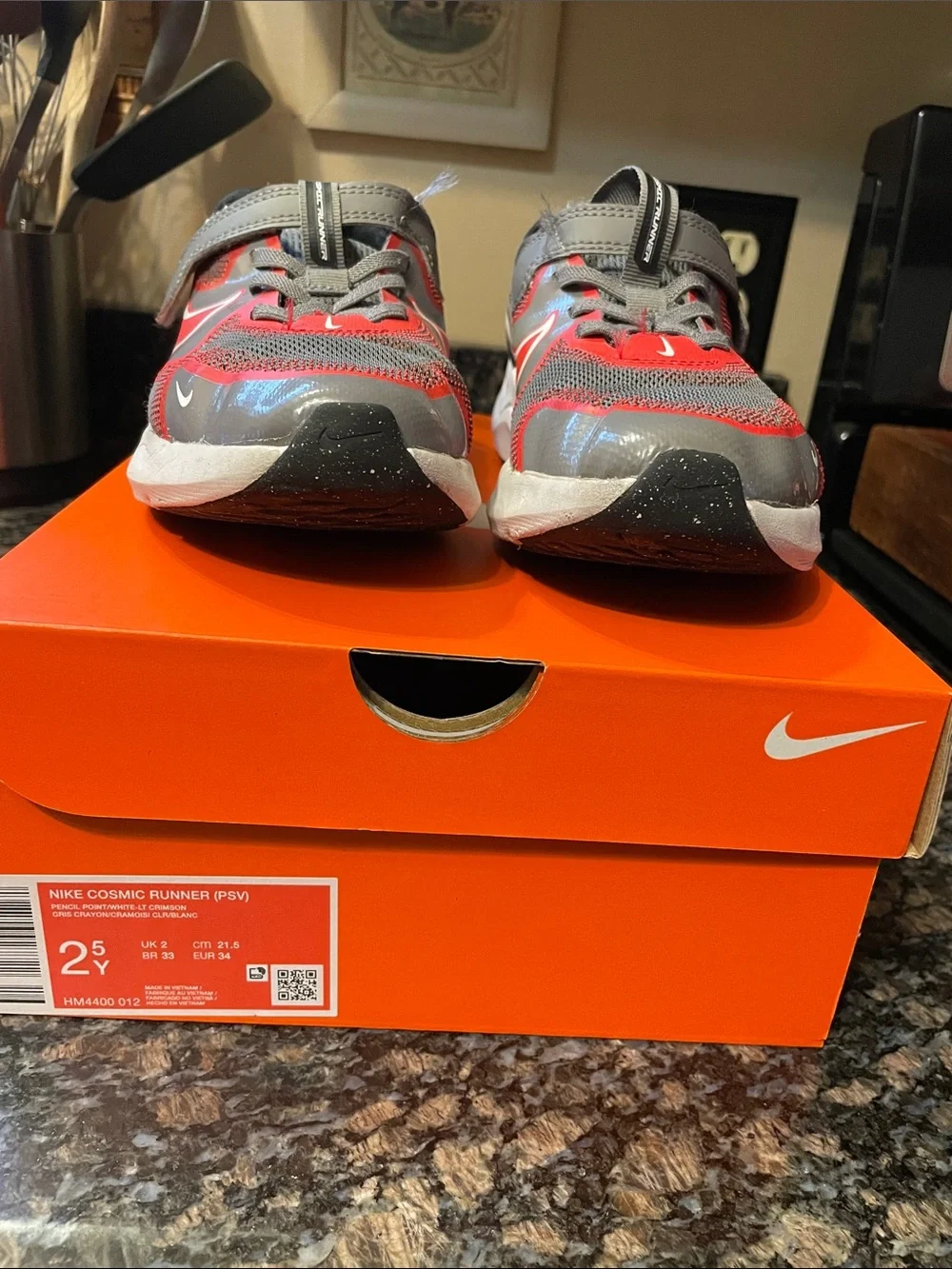 Nike Kids Gray and Red Active Sneakers with Hook-and-Loop Strap
